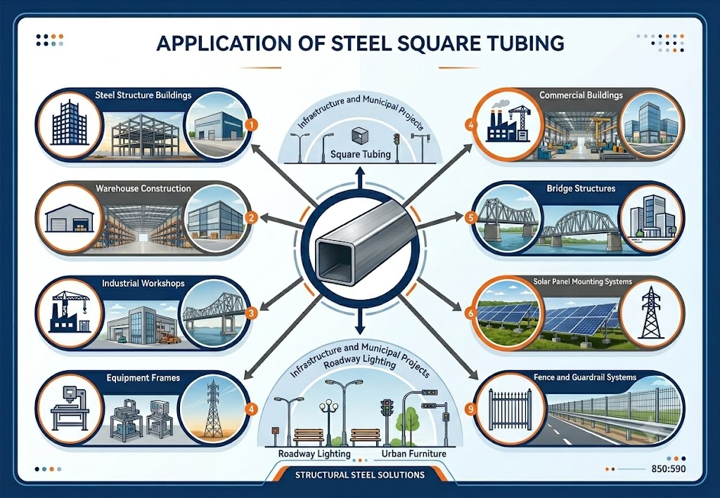 ASTM A500 Grade B  Grade C & Q355B Weld Steel Square Tube