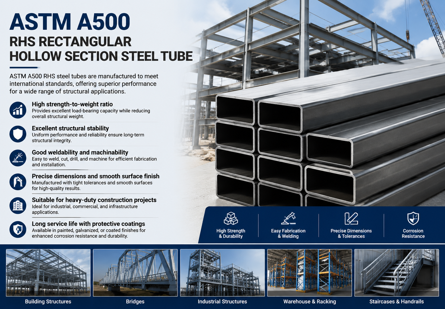 ASTM A500 RHS Rectangular Hollow Section Steel Tube Key Features