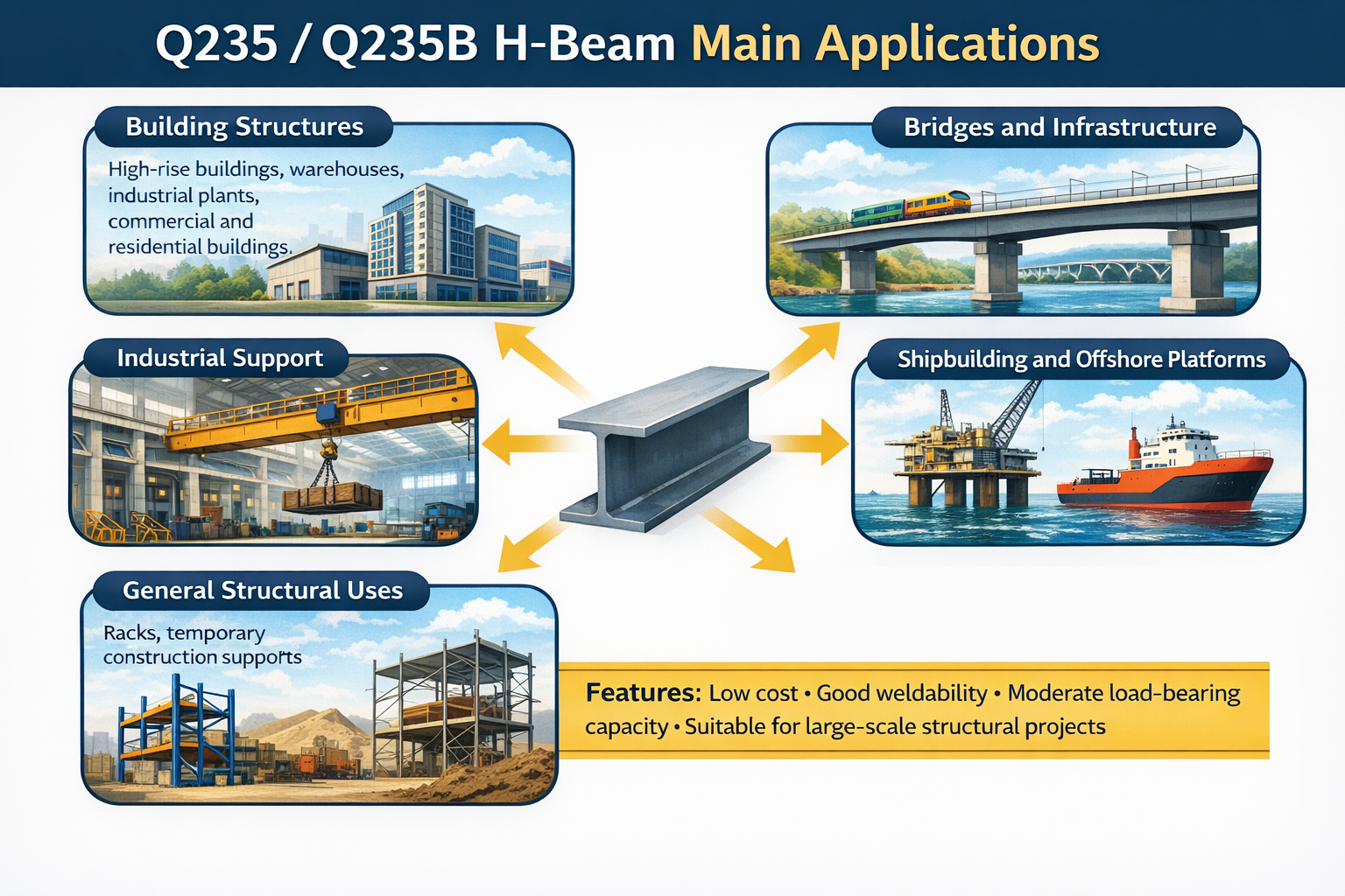 Q235Q235B H BEAM MAIN APPLICATION
