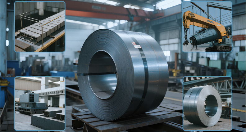 Multiple scenes show different application scenarios of hot-rolled steel coils